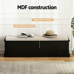 Storage Ottoman Blanket Box | 140cm | Fluted Design | Black