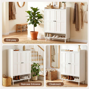Shoe Storage Cabinet | 3 Adjustable Shelves | White