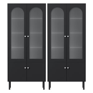 Artiss 2x Buffet Sideboard Cabinet Pantry 5-Tier Storage Cupboard Fluted Black