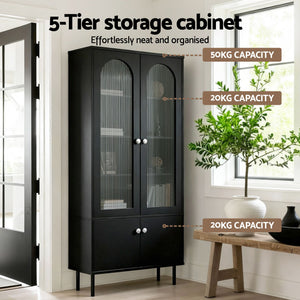 Fluted Buffet Sideboard Cabinets | 2 Pack | 5-Tier Pantry Storage | Black