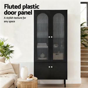 Fluted Buffet Sideboard Cabinets | 2 Pack | 5-Tier Pantry Storage | Black