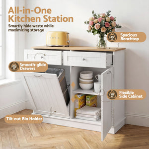 Buffet Sideboard Cabinet | Kitchen Storage Cupboard with Tilt-Out Bin Holder