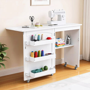 Folding Sewing Table | Rolling Workstation | Craft Desk for Sewing Machine