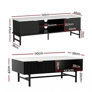 Artiss TV Unit & Coffee Table Set Storage Shelf Black