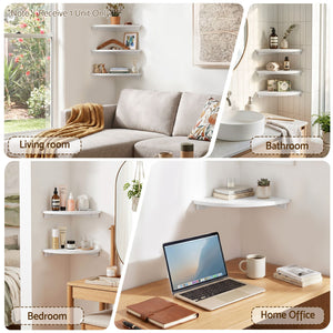 Corner Floating Wall Shelf | Round Edge Display Shelf | White