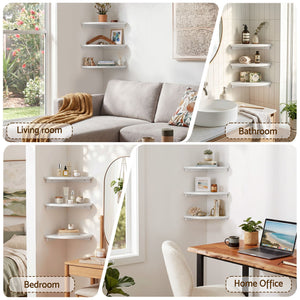 Corner Floating Wall Shelves | 3 Piece Set | Round Edge Display Shelves | White