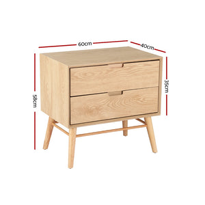 Bedside Table Drawers | Side End Table | Storage Cabinet | Nightstand | Oak | GINO