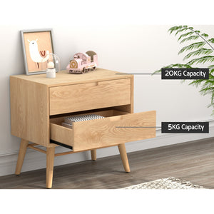 Bedside Table Drawers | Side End Table | Storage Cabinet | Nightstand | Oak | GINO