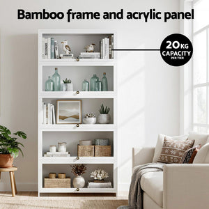 5-Tier Display Bookcase | Clear Shelf Design | White