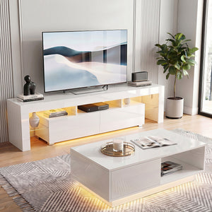 LED TV Unit & Coffee Table Set | Storage Cabinet | White