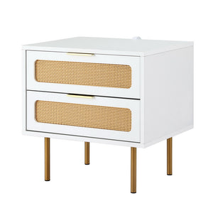 Artiss Bedside Table | Rattan | 2 Drawers | Pine