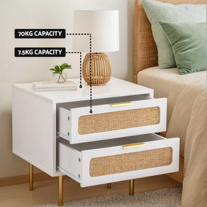 Artiss Bedside Table | Rattan | 2 Drawers | Pine