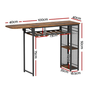 Artiss Bar Table | Industrial | Wine Rack + Cup Holder | Extendable | 140cm