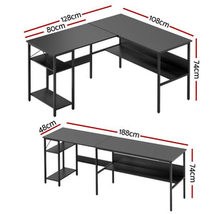L-Shaped Computer Desk | Open Shelving | Home Office | Black