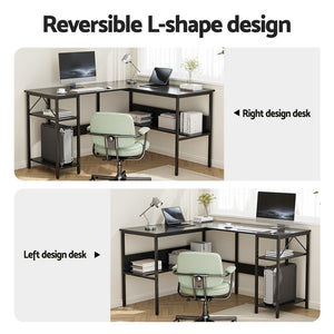L-Shaped Computer Desk | Open Shelving | Home Office | Black