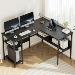 L-Shaped Computer Desk | Open Shelving | Home Office | Black