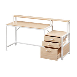 Office Study Desk | 160cm | Drawers + Open Shelf | Oak Finish