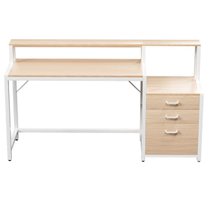 Office Study Desk | 160cm | Drawers + Open Shelf | Oak Finish