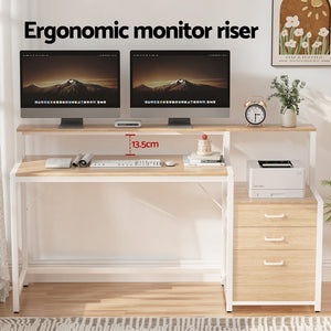Office Study Desk | 160cm | Drawers + Open Shelf | Oak Finish