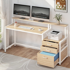Office Study Desk | 160cm | Drawers + Open Shelf | Oak Finish