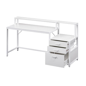 Home Office Desk | 160cm | Storage Drawers + Open Shelf | White