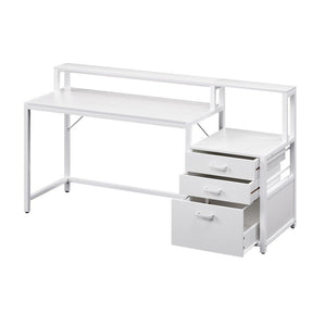 Home Office Desk | 160cm | Storage Drawers + Open Shelf | White