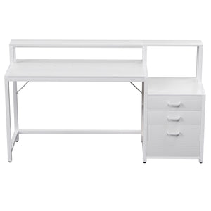 Home Office Desk | 160cm | Storage Drawers + Open Shelf | White