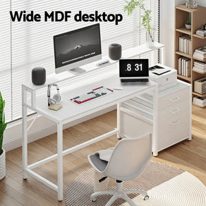 Home Office Desk | 160cm | Storage Drawers + Open Shelf | White