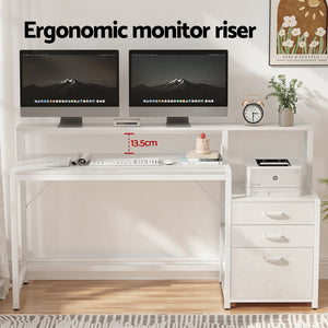 Home Office Desk | 160cm | Storage Drawers + Open Shelf | White