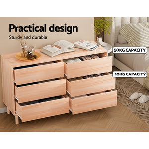 Artiss Chest of Drawers | 6 Drawer Cabinet | Dresser Table | Tallboy Storage | Bedroom | Pine