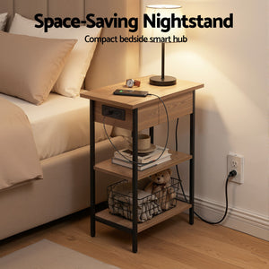 Side Table | Flip-Top Storage & Charging Station | Wood | 60cm