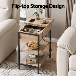 Artiss Coffee Table Side Bedside End Table Charging Station Flip-Top Storage 60cm Wood