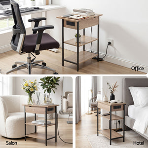 Side Table | Flip-Top Storage & Charging Station | Wood | 60cm