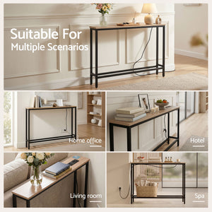 Console Table | Hallway Display Desk with Charging Station | Wood Look