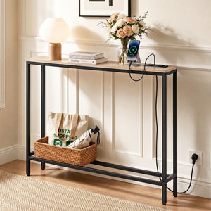 Console Table | Hallway Display Desk with Charging Station | Wood Look