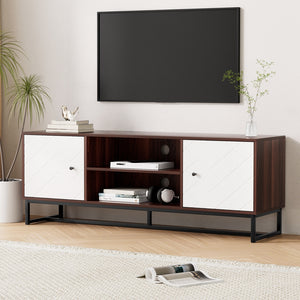 TV Unit 150cm | Storage Shelves Entertainment Cabinet | Walnut & White