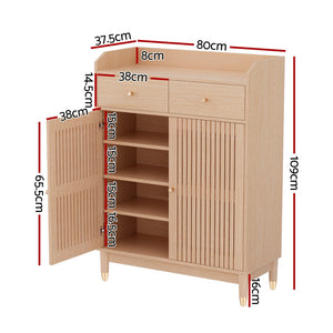 Shoe Rack Cabinet | 4-Tier | 16 Pairs | Pine