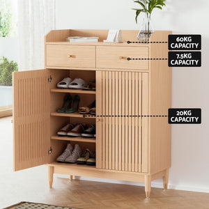 Shoe Rack Cabinet | 4-Tier | 16 Pairs | Pine