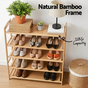 5 Tier Shoe Rack | Bamboo Storage Organiser