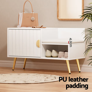 Shoe Cabinet Bench Set | Adjustable Shelf Hallway Storage | White