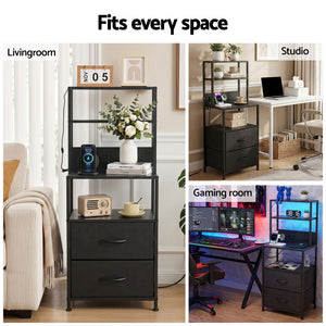 Tall LED Bedside Table | Drawers & Charging Station | Black