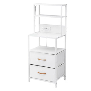 Artiss Bedside Table Tall Nightstand with Charging Station Drawers LED White