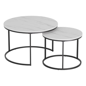 Nesting Table Set | 2pc | Marble Look Coffee Tables | Compact