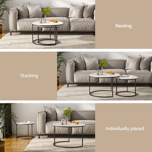 Nesting Table Set | 2pc | Marble Look Coffee Tables | Compact