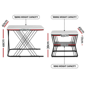 Nesting Coffee Tables Set 2pc | Marble Effect | Space Saving