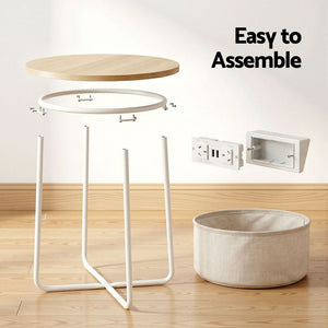 Round Coffee Table | Side Table with Charging Station & Storage Basket