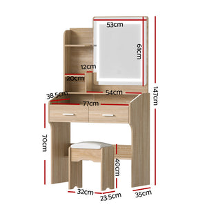 Dressing Table | LED Vanity Desk Set | Stool Included | Wood