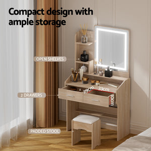 Dressing Table | LED Vanity Desk Set | Stool Included | Wood