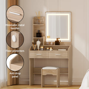 Dressing Table | LED Vanity Desk Set | Stool Included | Wood