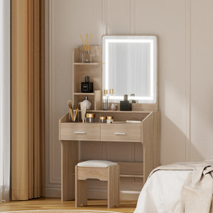 Dressing Table | LED Vanity Desk Set | Stool Included | Wood